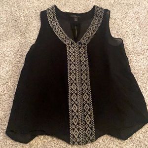 Sheer black True Religion top with gold design size XS